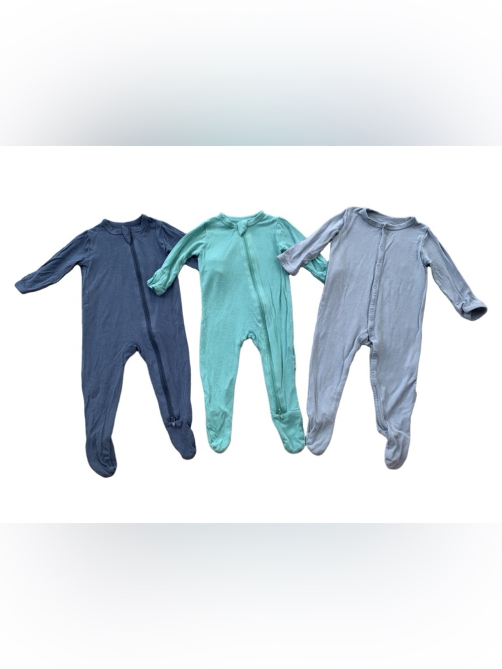Kyte Baby Size 0-3 and 3-6 Months Blue Grey Teal Bamboo Sleeper Pajamas Bundle